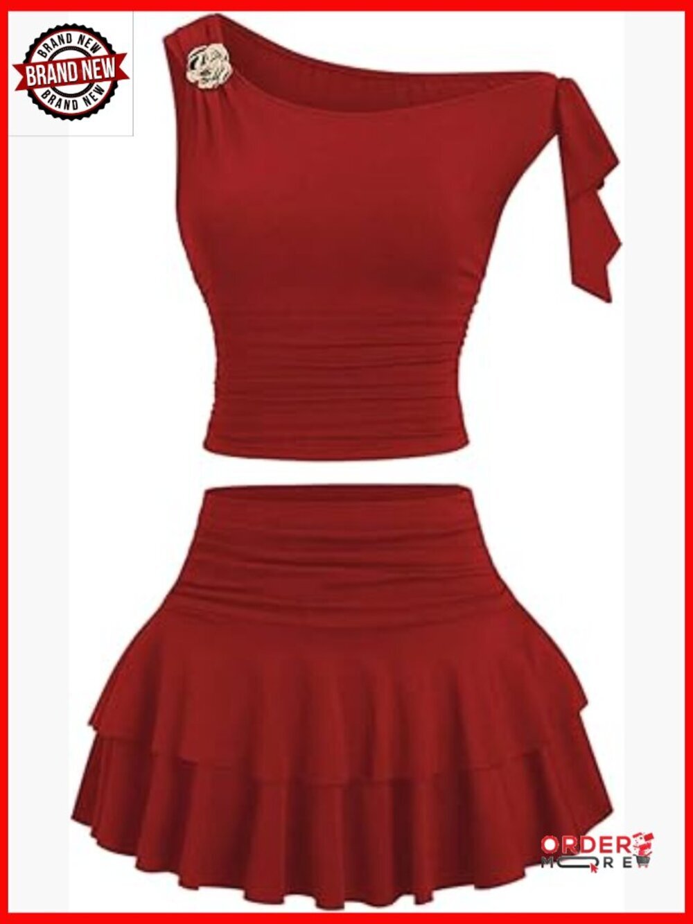 Women's 2 Piece Skirt Set Off Shoulder Top Ruffle Mini Skirt Summer Outfit
